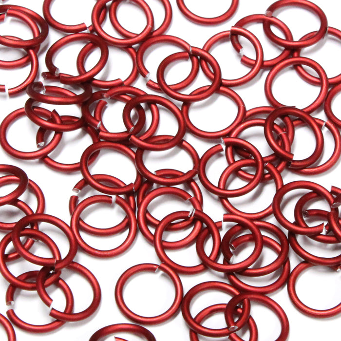 MATTE RED 7mm 16 GA AWG Jump Rings / 5 Gram Pack (approx 70) / sawcut round open anodized aluminum