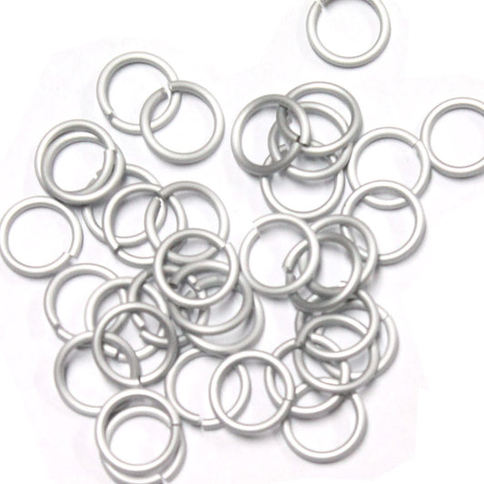 MATTE SILVER 7mm 16 GA AWG Jump Rings / sawcut round open anodized aluminum