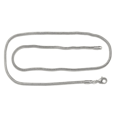 BRIGHT SILVER Snake Chain Necklace / 18 Inch length by 2.5mm diameter chain / ready to wear with easy-to-use claw clasp