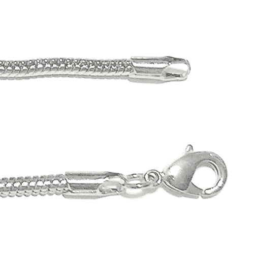 BRIGHT SILVER Snake Chain Necklace / 18 Inch length by 2.5mm diameter chain / ready to wear with easy-to-use claw clasp