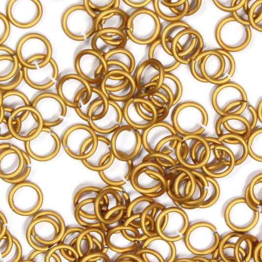 MATTE GOLD 4mm 18 GA AWG Jump Rings / 5 Gram Pack (approx 150) / sawcut round open anodized aluminum
