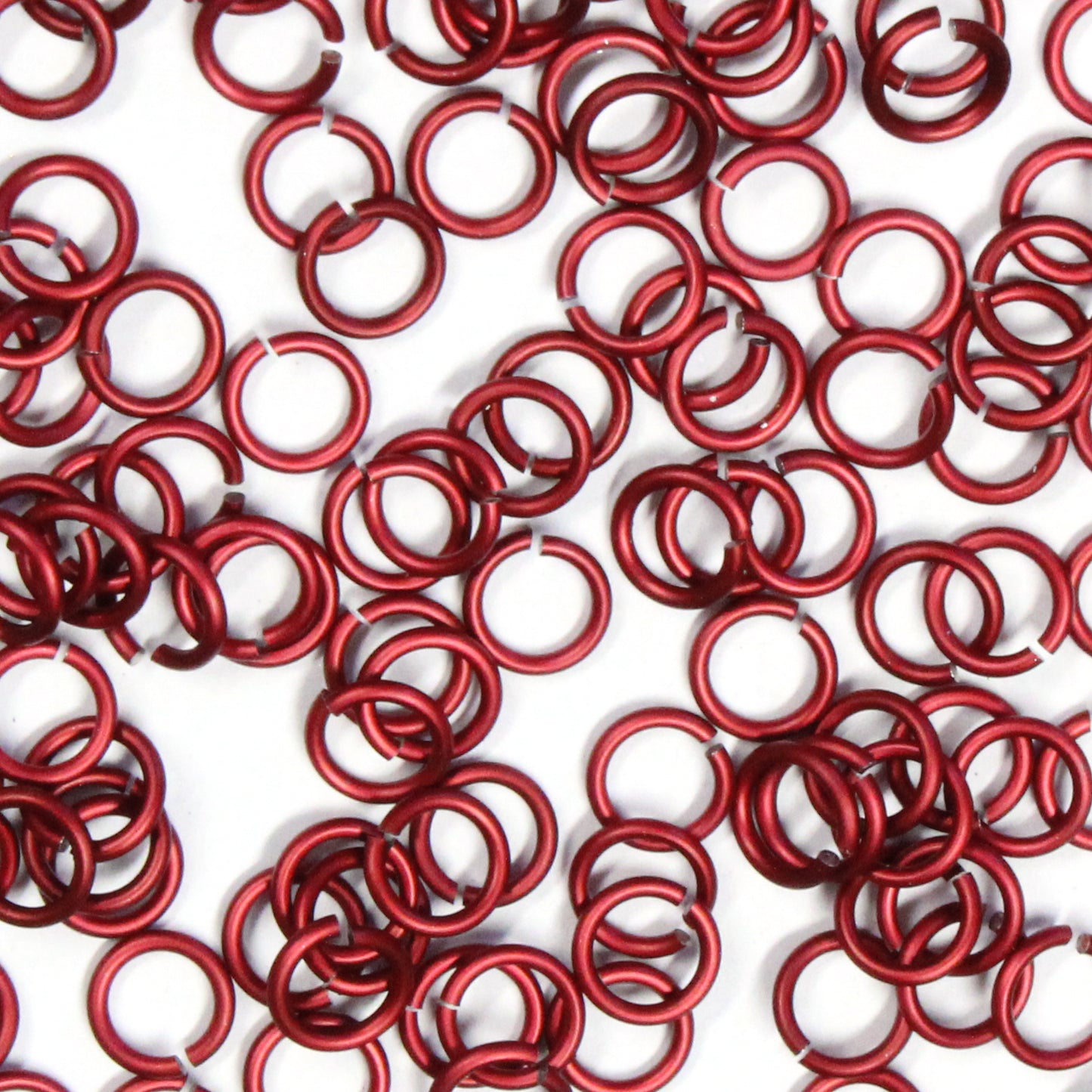 MATTE RED / 4mm 18 GA AWG Jump Rings / 5 Gram Pack (approx 150) / sawcut round open anodized aluminum