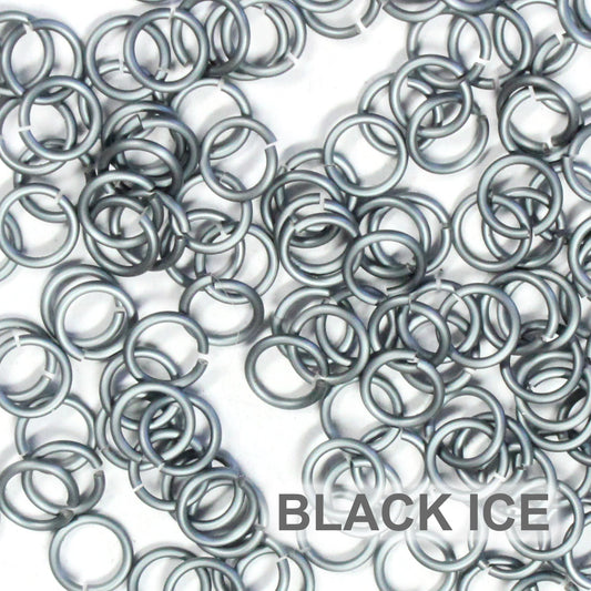 MATTE BLACK ICE / 5mm 18 GA Jump Rings / 5 Gram Pack (approx 130) / sawcut round open anodized aluminum