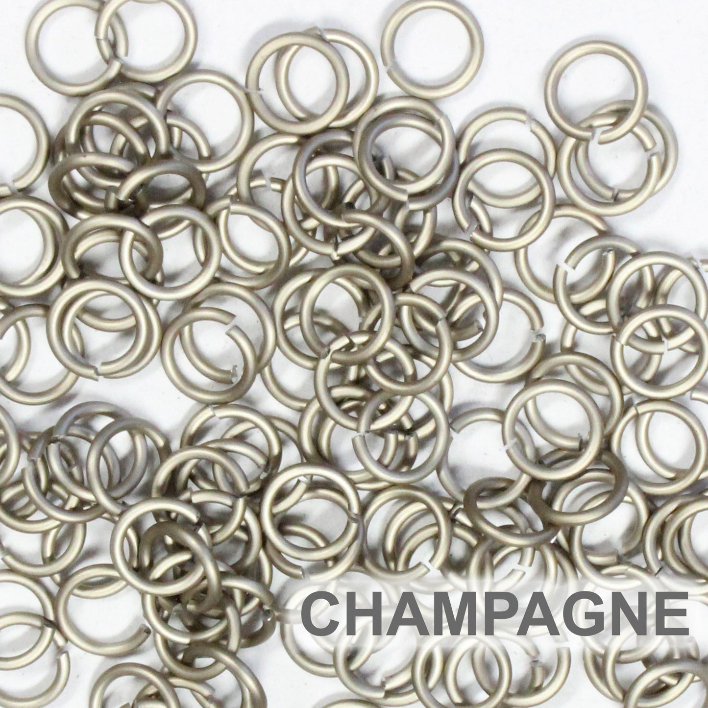 MATTE CHAMPAGNE / 5mm 18 GA Jump Rings / 5 Gram Pack (approx 130) / sawcut round open anodized aluminum