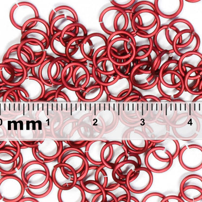 MATTE RED 5mm 18 GA Jump Rings / 5 Gram Pack (approx 130) / sawcut round open anodized aluminum