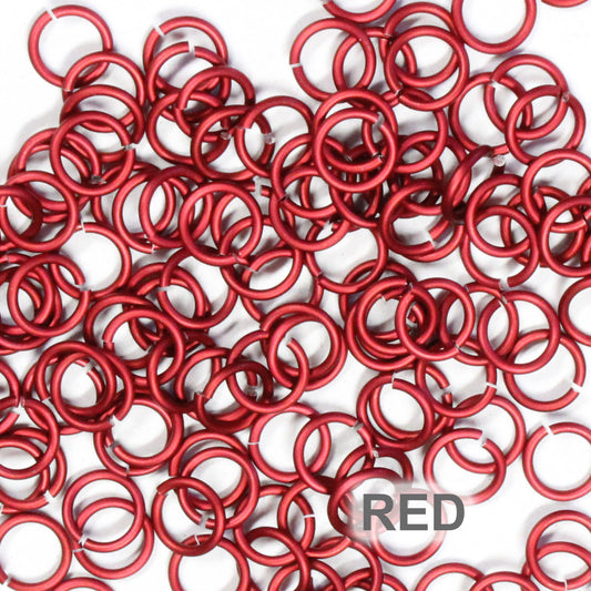 MATTE RED / 5mm 18 GA Jump Rings / 5 Gram Pack (approx 130) / sawcut round open anodized aluminum