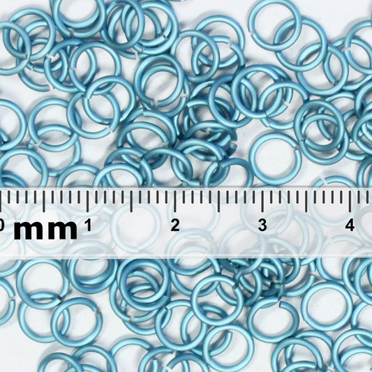 MATTE SKY BLUE 5mm 18 GA Jump Rings / 5 Gram Pack (approx 130) / sawcut round open anodized aluminum