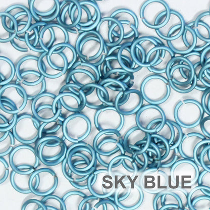 MATTE SKY BLUE / 5mm 18 GA Jump Rings / 5 Gram Pack (approx 130) / sawcut round open anodized aluminum
