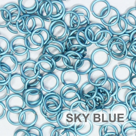 MATTE SKY BLUE 5mm 18 GA Jump Rings / 5 Gram Pack (approx 130) / sawcut round open anodized aluminum