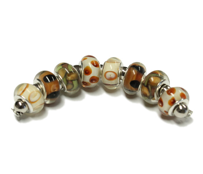 Nectarine Blend Lampwork Beads / 8 bead strand / 4.5mm ID / 9x13mm rondelle with a silver core
