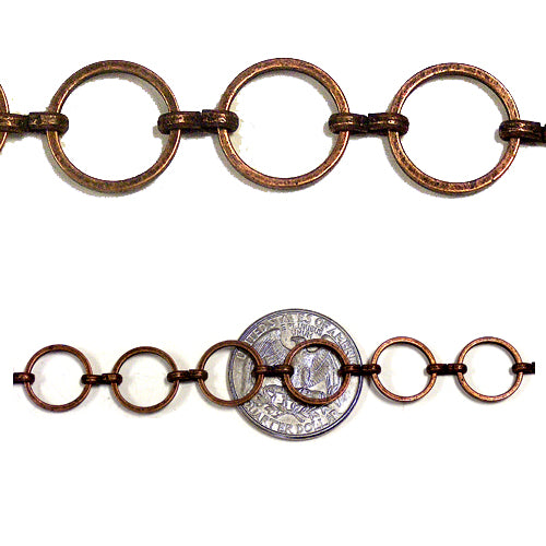 12mm Antique Copper Ring Chain / sold by the foot / home decor or jewelry chain / round antiqued dark copper finish chain