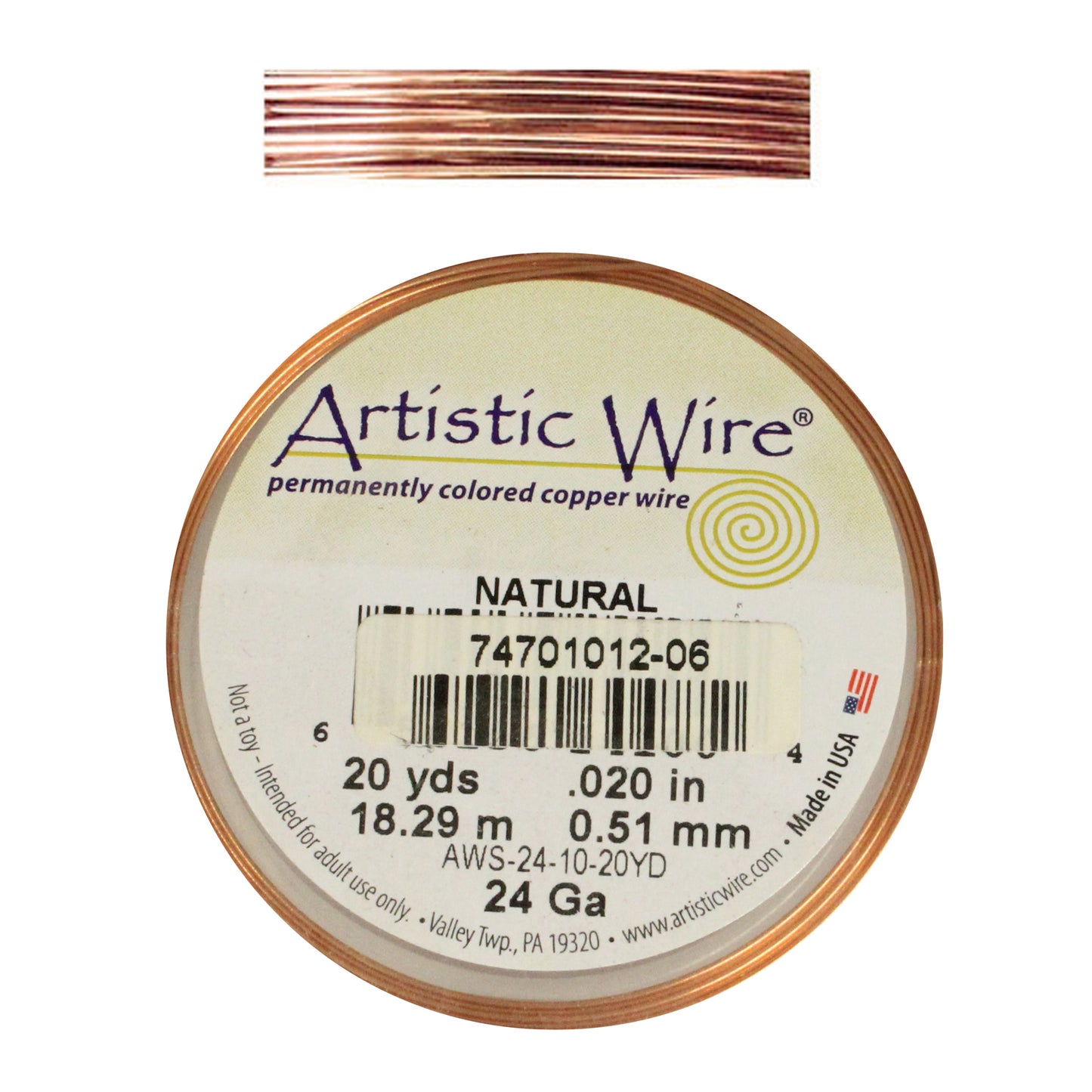 NATURAL COPPER 24 Gauge Round Wire / 20 Yard Roll / Artistic Wire