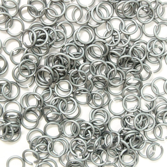 MATTE BLACK ICE 4mm 20 GA Jump Rings / 5 Gram Pack (approx 240) / sawcut round open anodized aluminum