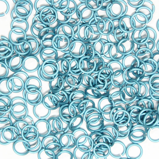MATTE SKY BLUE 4mm 20 GA Jump Rings / 5 Gram Pack (approx 240) / sawcut round open anodized aluminum