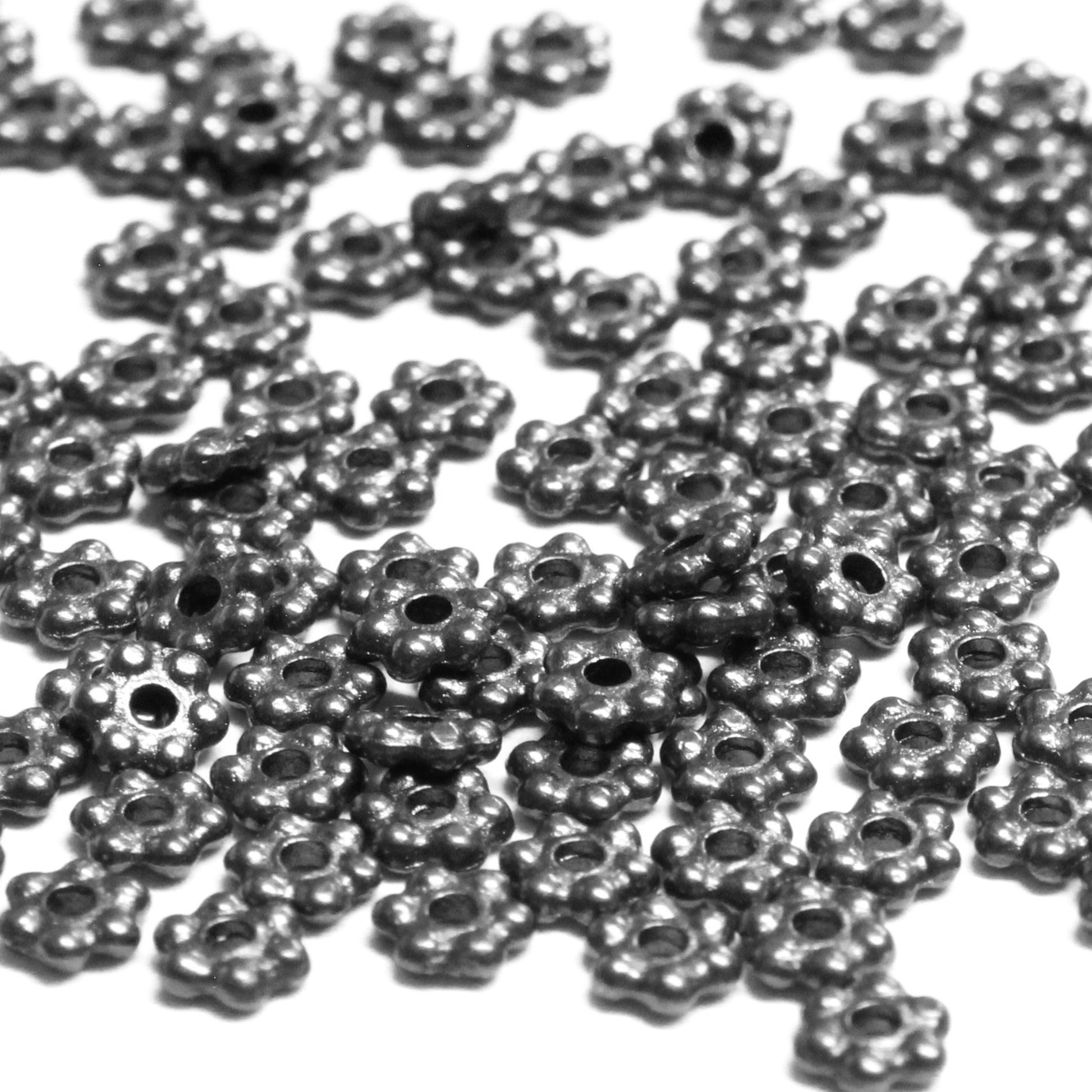 TierraCast 3mm Beaded Daisy Spacer Bead / pewter with a black finish