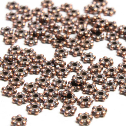 TierraCast 3mm Beaded Daisy Spacer Bead / pewter with antique copper finish