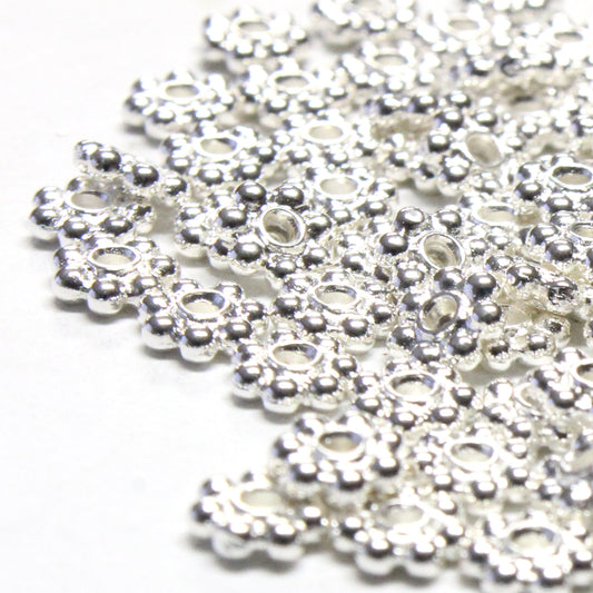TierraCast 5mm Beaded Daisy Spacer Bead / pewter with a bright silver finish