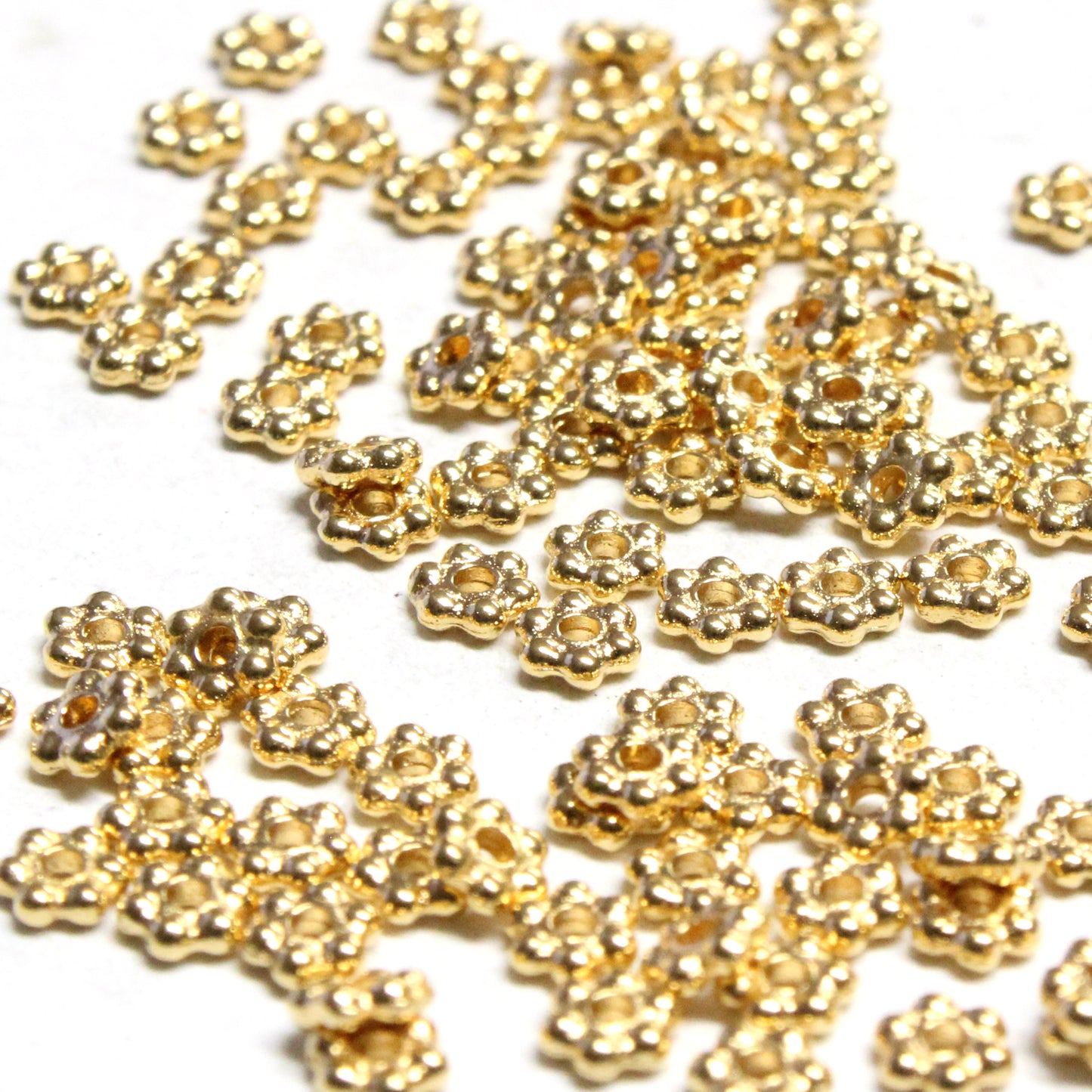 TierraCast 5mm Beaded Daisy Spacer Bead / pewter with a bright gold finish