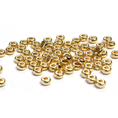TierraCast 3mm Disk Heishi Spacer Bead / pewter with a bright gold finish / 100 Bead Pack