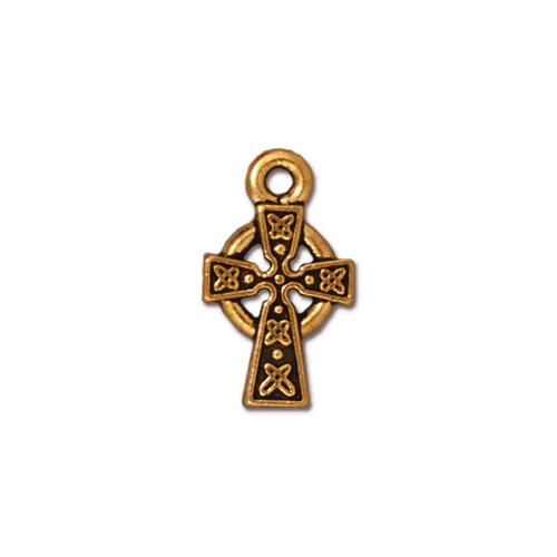 TierraCast Celtic Cross Charm / pewter with antique gold finish