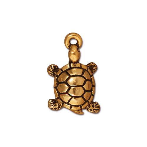 TierraCast Turtle Charm / pewter with antique gold finish