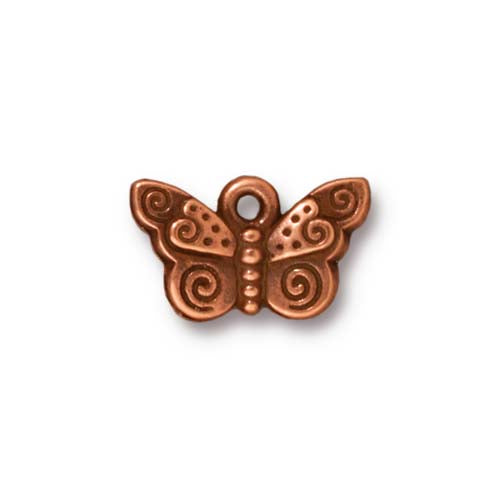 TierraCast Spiral Butterfly Charm / pewter with antique copper finish