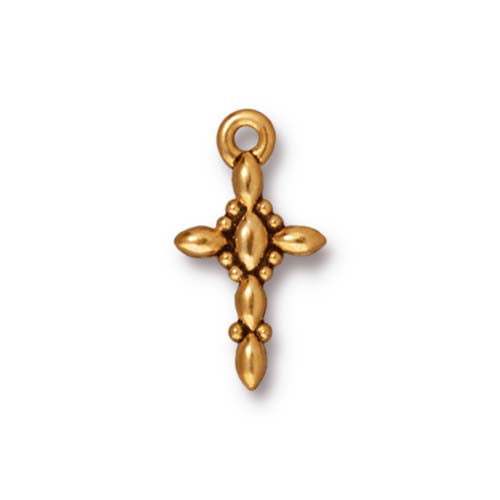 TierraCast Decorative Cross Charm / pewter with antique gold finish