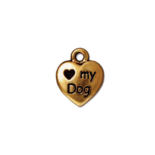 TierraCast Love My Dog Charm / pewter with antique gold finish