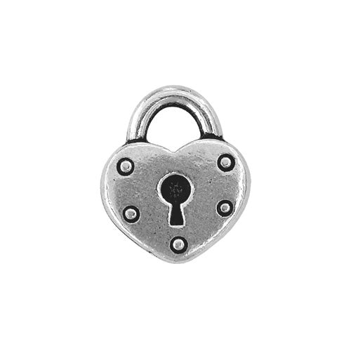 TierraCast Heart Lock Charm / pewter with antique silver finish