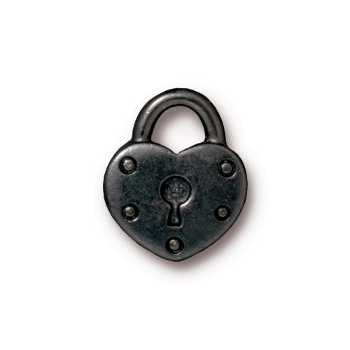 TierraCast Heart Lock Charm / pewter with a black finish