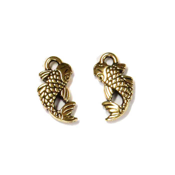 TierraCast 18mm Koi Charm / pewter with antique gold finish / view of both sides