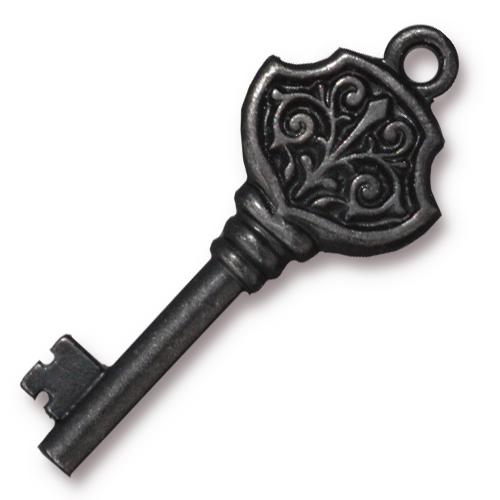 TierraCast Victorian Key Charm / pewter with a black finish