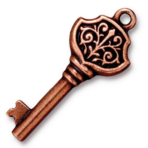 TierraCast Victorian Key Charm / pewter with antique copper finish
