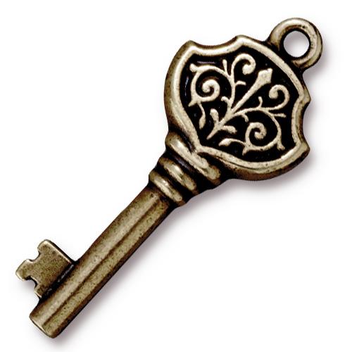TierraCast Victorian Key Charm / pewter with a brass oxide finish