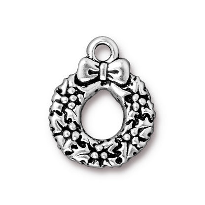 TierraCast Wreath Charm / pewter with antique silver finish