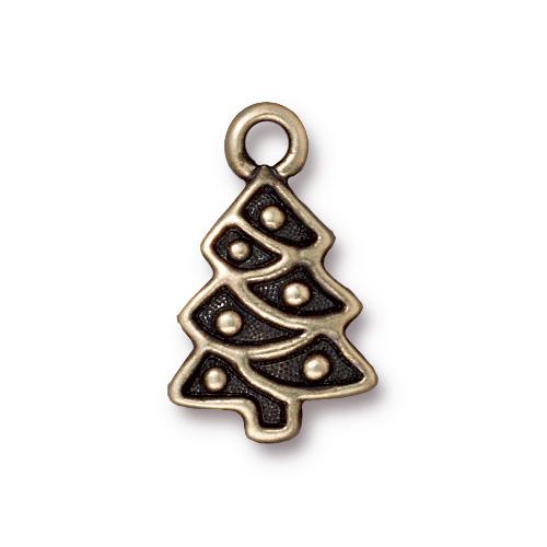 TierraCast Christmas Tree Charm  /  pewter with an brass oxide finish