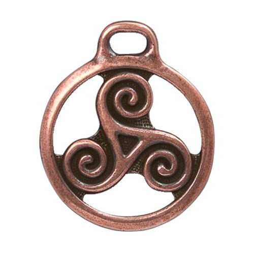 TierraCast 26mm Triskele Charm / pewter with antique copper finish