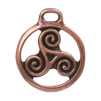 TierraCast 26mm Triskele Charm / pewter with antique copper finish