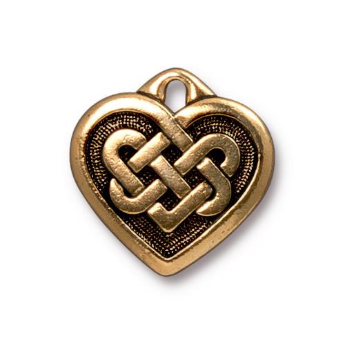 TierraCast 19mm Celtic Heart Charm / pewter with antique gold finish