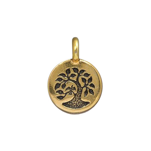 TierraCast Tree Charm / pewter with antique gold finish