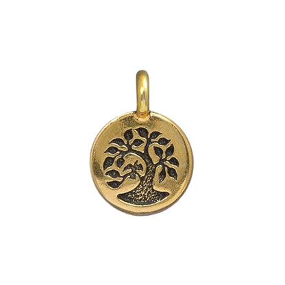 TierraCast Tree Charm / pewter with antique gold finish