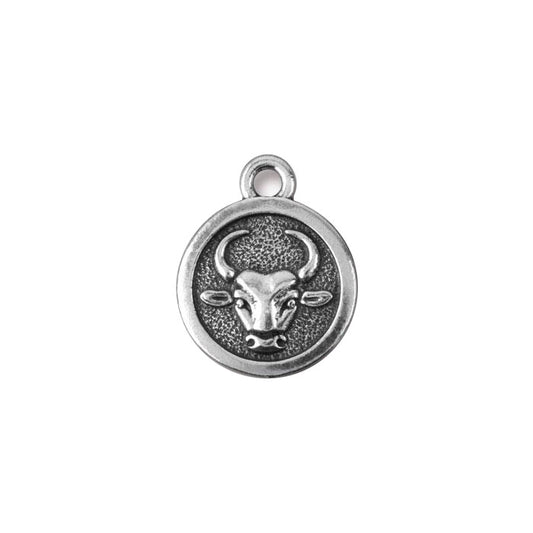 TierraCast Taurus Zodiac Charm / pewter with antique silver finish / reverse view