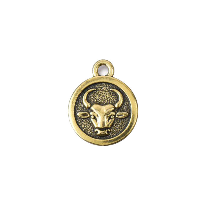 TierraCast Taurus Zodiac Charm / pewter with antique gold finish / reverse view