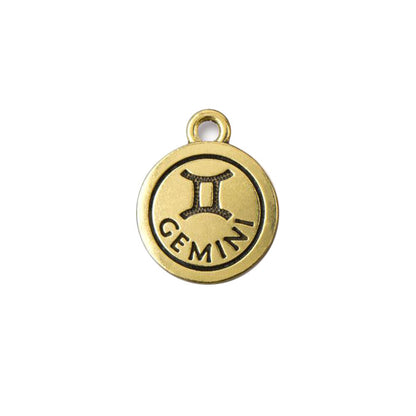 TierraCast Gemini Zodiac Charm / pewter with antique gold finish