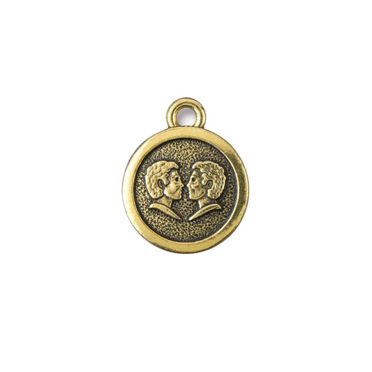 TierraCast Gemini Zodiac Charm / pewter with antique gold finish / reverse view