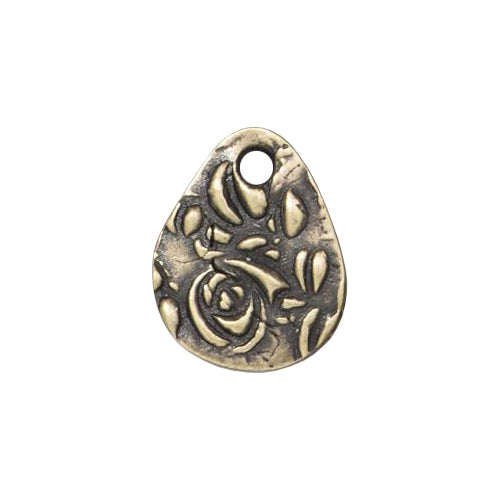 16mm Flora Teardrop Charm / pewter with an antique brass finish