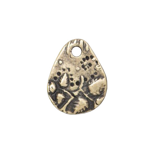 16mm Flora Teardrop Charm / pewter with an antique brass finish / reverse view