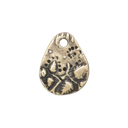 16mm Flora Teardrop Charm / pewter with an antique brass finish / reverse view