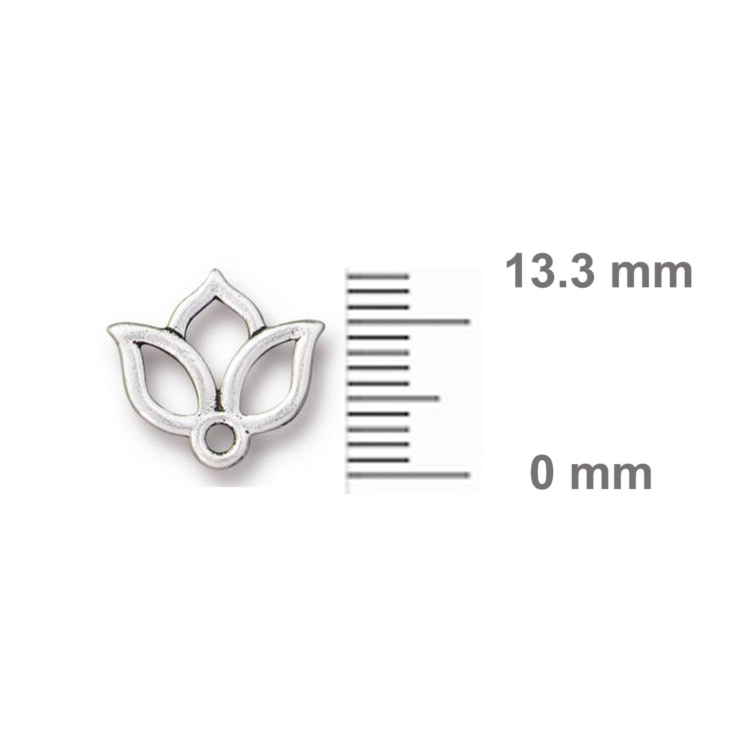TierraCast Open Lotus Charm / pewter with antique silver finish / with ruler