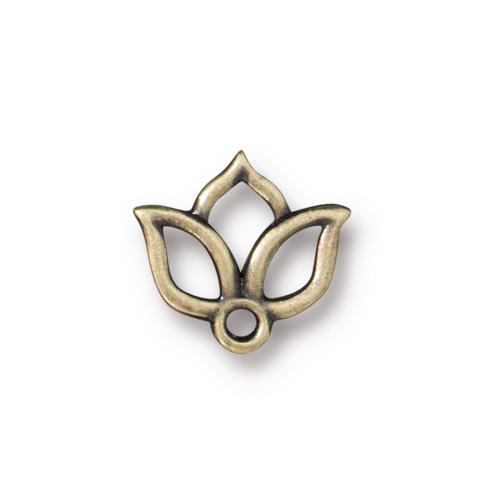 TierraCast Open Lotus Charm / pewter with a brass oxide finish